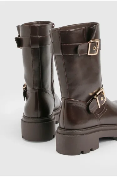 بوت هايكر ببكلة مزدوجة - بني