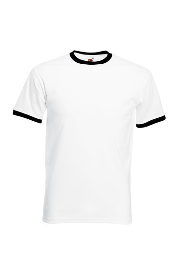Fruit Of The Loom Mens Ringer Short Sleeve T-Shirt - White/Black