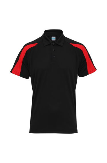 AWDis Just Cool Mens Short Sleeve Contrast Panel Polo Shirt - Jet Black/Fire Red