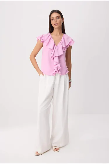 Light Pink Ruffle Detail Woven Blouse
