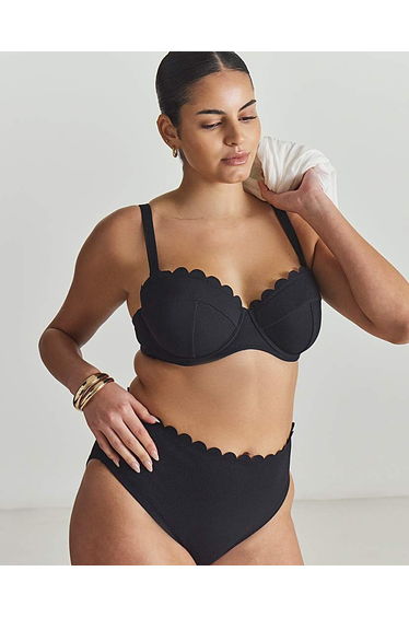 Scalloped Edge High Waist Bikini Bottoms