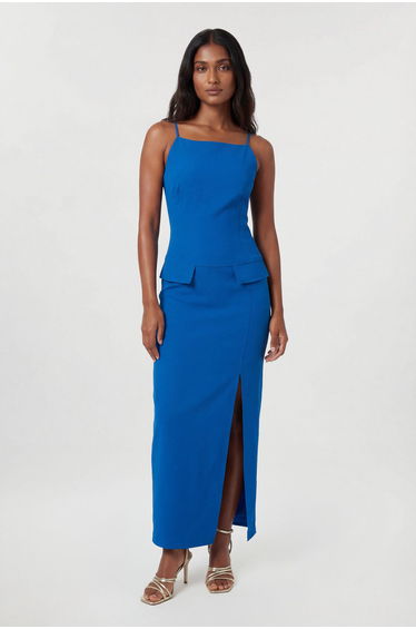 Compact Stretch Stab Stitch Square Neck Tailored Pencil Maxi Dress