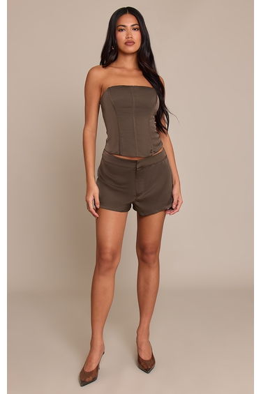 Dark Brown Satin Low Rise Hot Pants