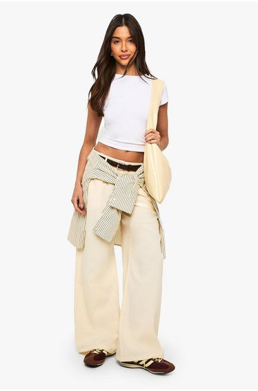 Low Rise Wide Leg Trousers - ecru