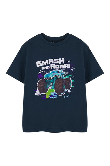 Hot Wheels Boys Smash And Roar Short-Sleeved T-Shirt - Navy