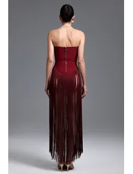 Valentina Strapless Purplish Red Fringe Dress - 5