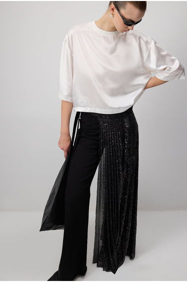 HIGH WAIST TROUSERS WITH FRINGED LEG