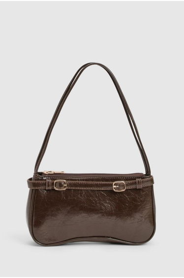 Buckle Detail Double Strap Shoulder Bag - chocolate