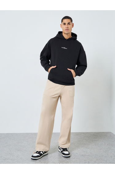 Men Black Oversized Fleece Hoodie