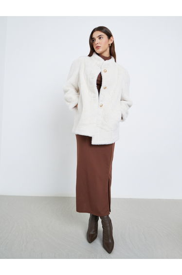 Off White Faux Fur Longline Coat
