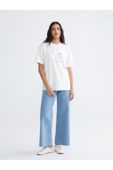 High Neck Printed Women's T-Shirt