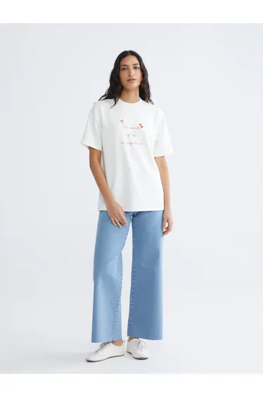 High Neck Printed Women's T-Shirt
