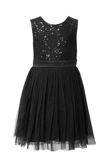 Mini Maya Black Delicate Sequin Midi Dress With Bow