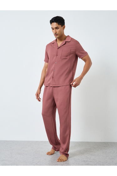 Men Relaxed Fit Short Sleeve Shirt and Pyjama Set