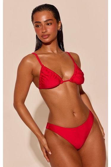 Red Ruched Bikini Bottoms