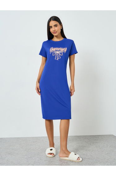 women's graphic print short sleeve round neck knee length nightdress