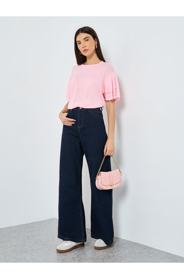 Pink Ruffled Short Sleeved T-Shirt
