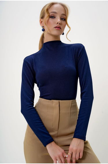 Women's Navy Blue Half Turtleneck Two Thread top