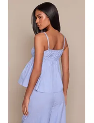 Tall Blue Pinstripe Cotton Ruched Bust Top - 1