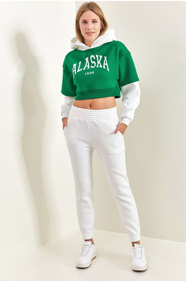 LUCCI Hooded Crop Sweatshirt and Skinny Leg Tracksuit Set