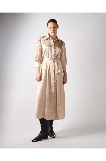 Sand Satin Midi Shirt Dress