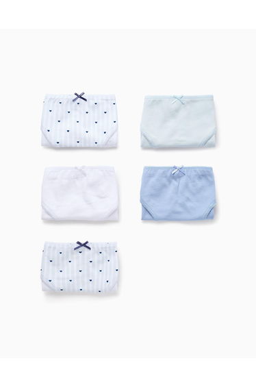 Pack of 5 Briefs for Girls 'Stripes & Hearts', White/Blue