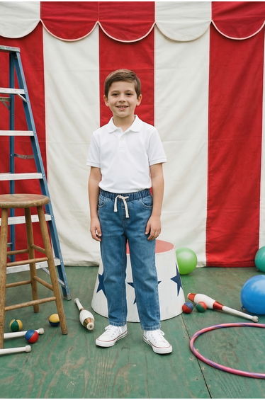 Blue Elastic Waist Boys' Denim Pants