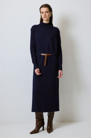 BELTED WAIST KNIT DRESS