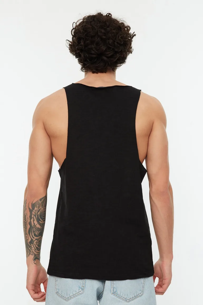 Black Men's Regular/Regular Fit 100% Cotton Sleeveless T-Shirt/Athlete with Pockets - 4