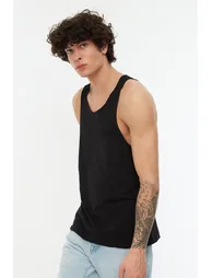 Black Men's Regular/Regular Fit 100% Cotton Sleeveless T-Shirt/Athlete with Pockets - 1