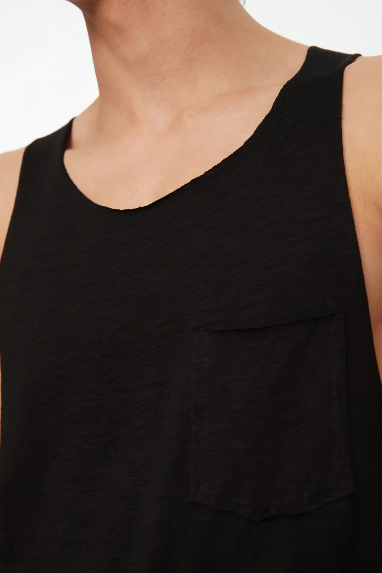 Black Men's Regular/Regular Fit 100% Cotton Sleeveless T-Shirt/Athlete with Pockets - 3