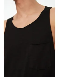 Black Men's Regular/Regular Fit 100% Cotton Sleeveless T-Shirt/Athlete with Pockets - 3