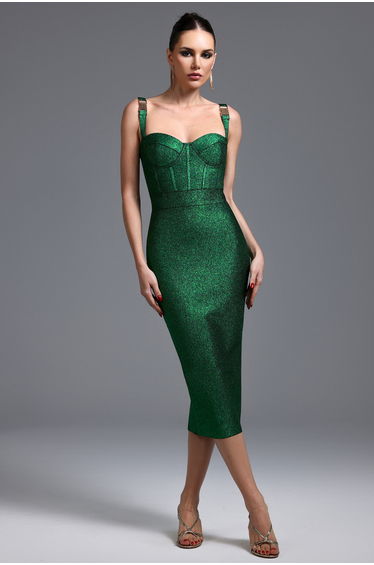 Ziriy Sleeveless V-Neck Bandage Green Dress
