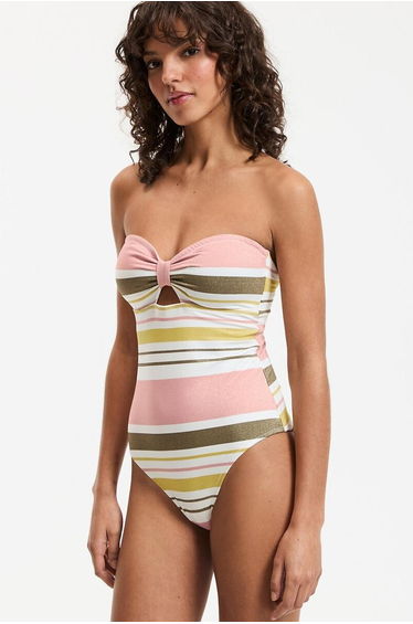Striped Multicolour Flat Tummy Effect Bustier Swimsuit