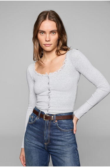 GRIMELANGE ELVURA Women's Stretch Fabric Lace Collar Detailed Buttoned Blouse and Tank Top Set Grimelange Blouse product thumbnail 2