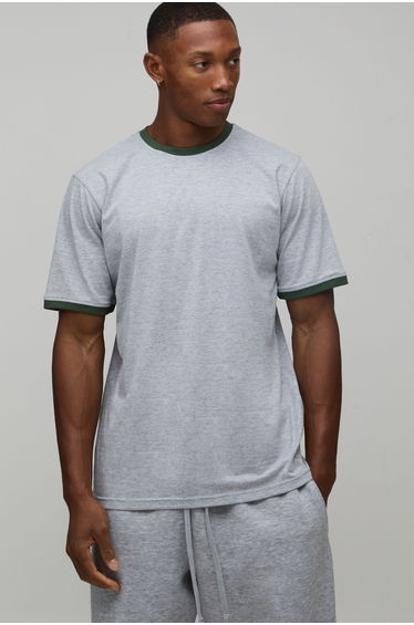 Regular Fit Ringer Crew Neck T-Shirt - grey marl