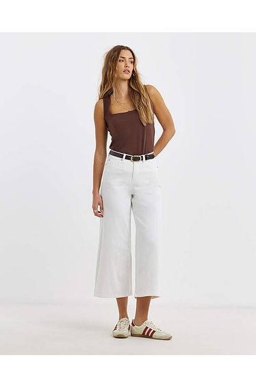 White 24/7 Crop Wide Leg Jeans
