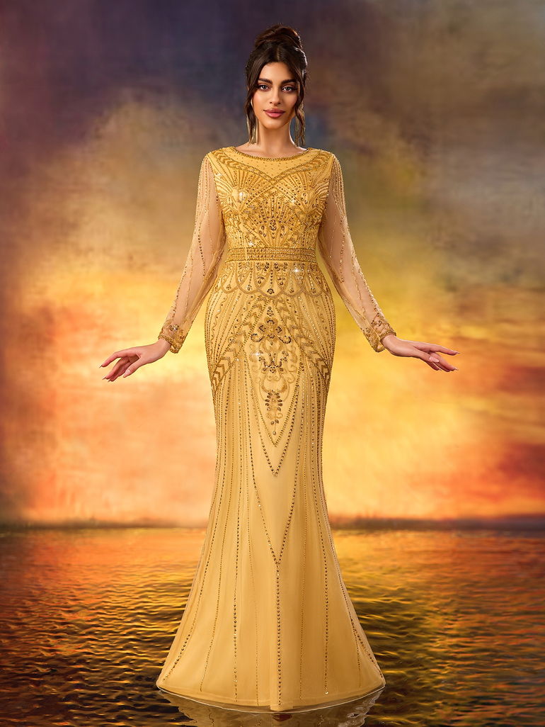 slim fit dress slacks Off-Shoulder Mermaid Formal Dress with Sequin Print