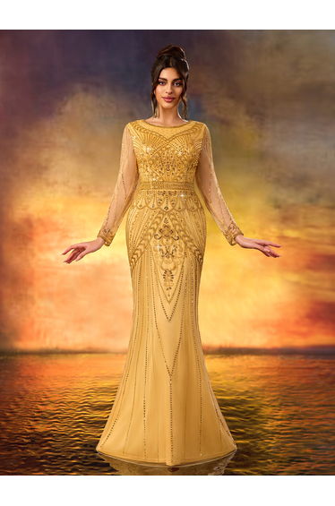 Modecrush Golden Sequin Mermaid Gown