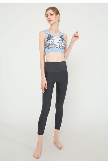 Black Sketch Cutout Back Sports Bra in Baby Blue