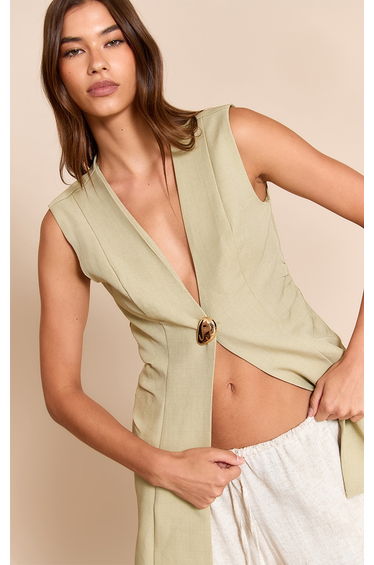 Sage Hardware Collarless Waistcoat