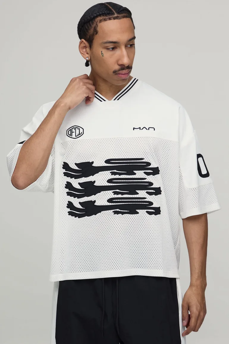 Oversized Boxy One Of One Applique V-Neck Baseball Sports Top - black - 1