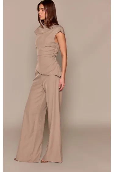 Grey High Neck Ruched Side Jumpsuit