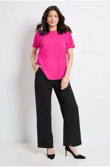 Button Detail Straight Leg Trousers