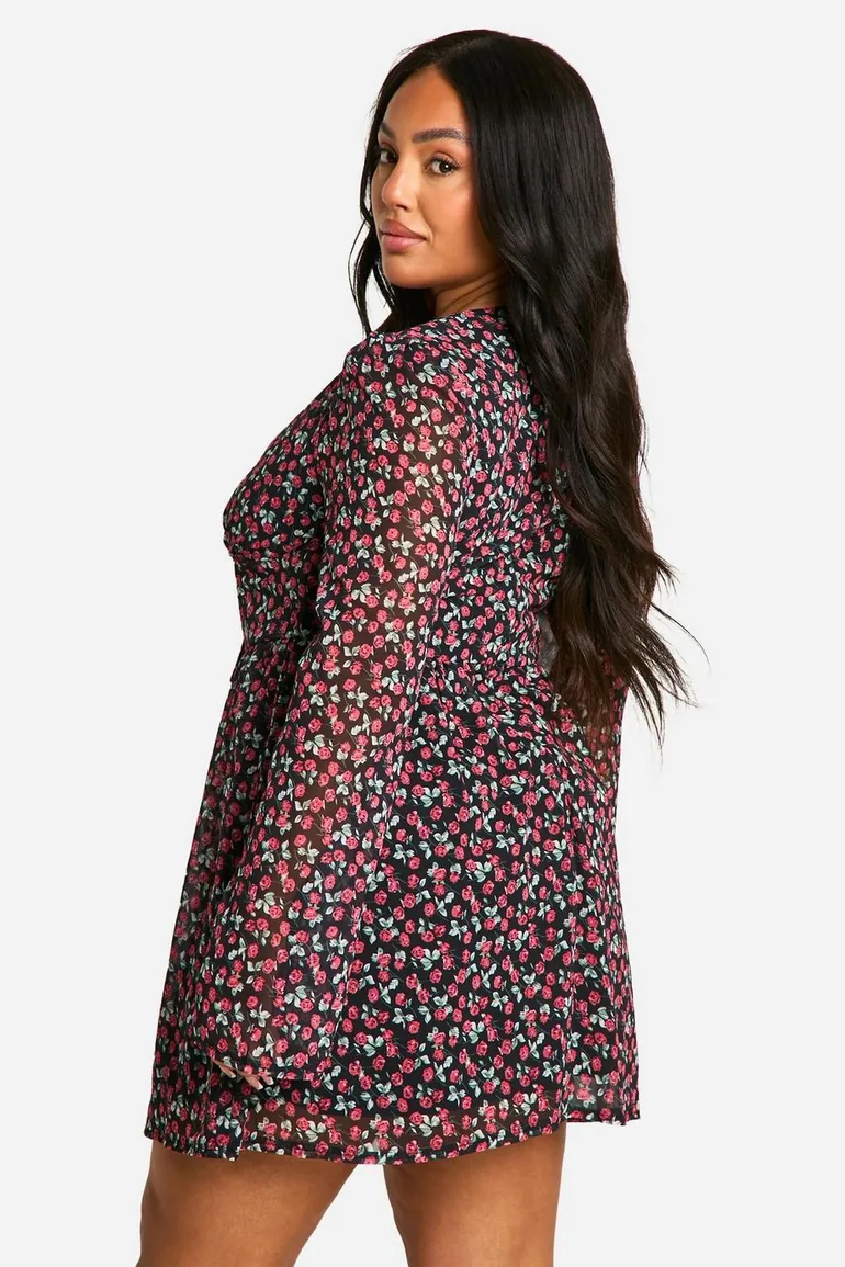 Plus Woven Floral Milkmaid Skater Dress - black - 2