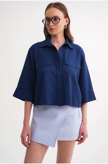 Mixray Short Sleeve Crop Poplin Shirt