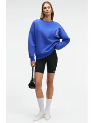 GRIMELANGE AUDRA Women's Oversize Round Neck Embroidered Detail Blue Sweatshirt - 4