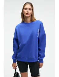 GRIMELANGE AUDRA Women's Oversize Round Neck Embroidered Detail Blue Sweatshirt - 3