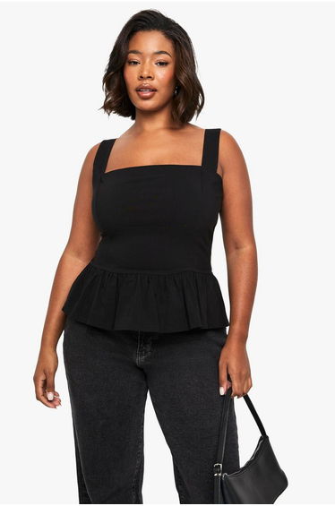 Plus bengaline peplum top - black