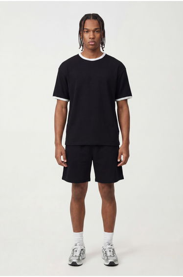 Oversized Waffle Ringer T-Shirt - black